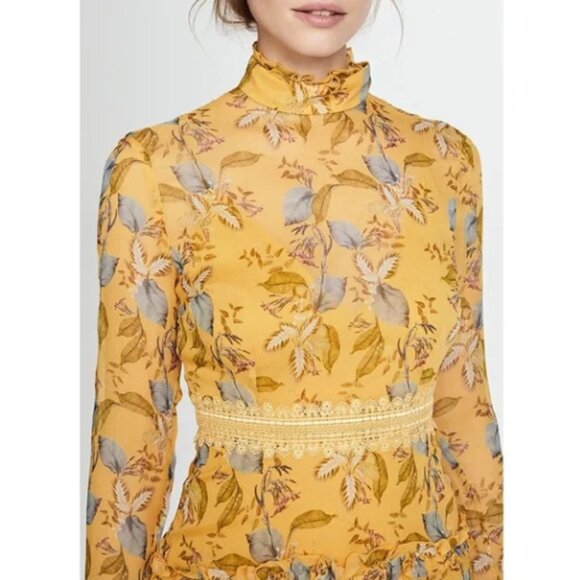 Nicholas Women's Floral Print Long Sleeve Mini Dress Size 2 Yellow - Picture 3 of 14